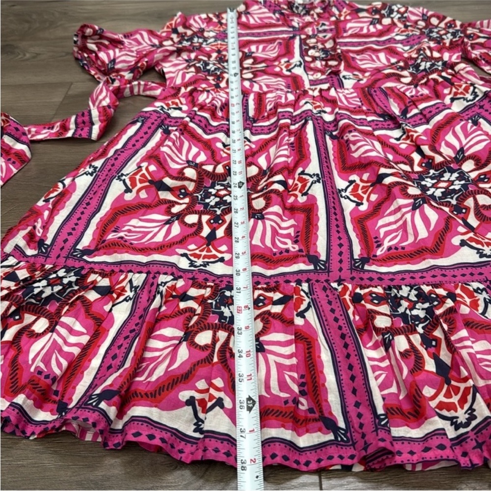 Pink Patterned Short-Sleeve Ruffled Dress - Picture 11 of 16